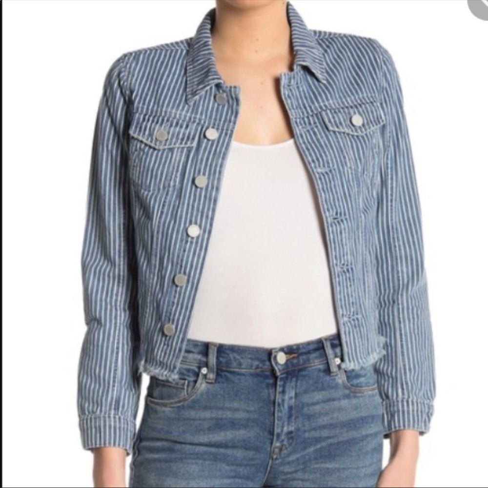 BlankNYC | Pale Rails Raw Edge Striped Jacket | Size Small